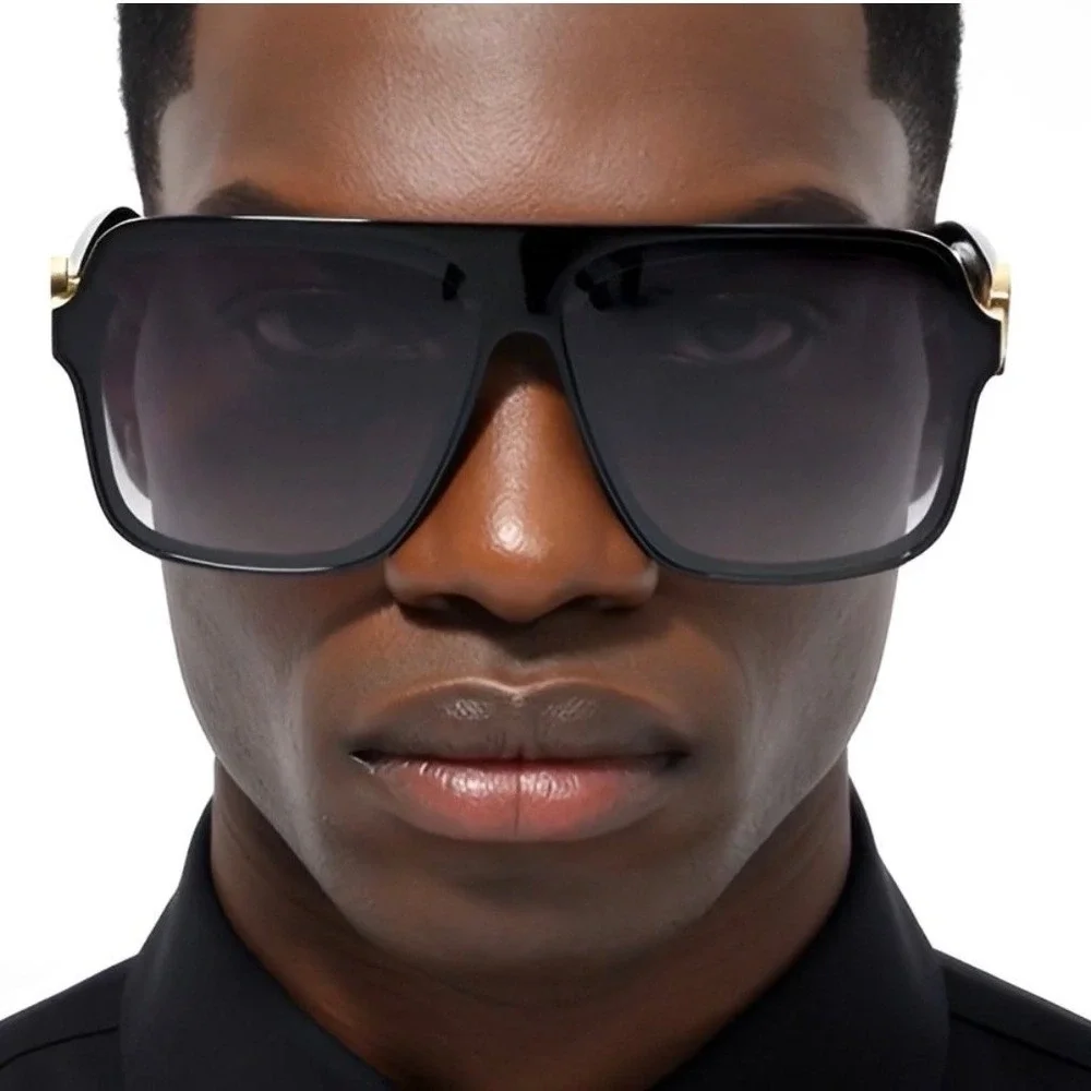 Retro Oversized Square Vintage Gold Metal Men Designer Fashion Sunglasses Luxury